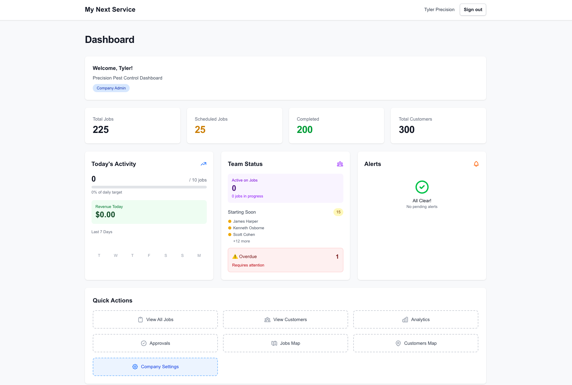 My Next Service Dashboard
